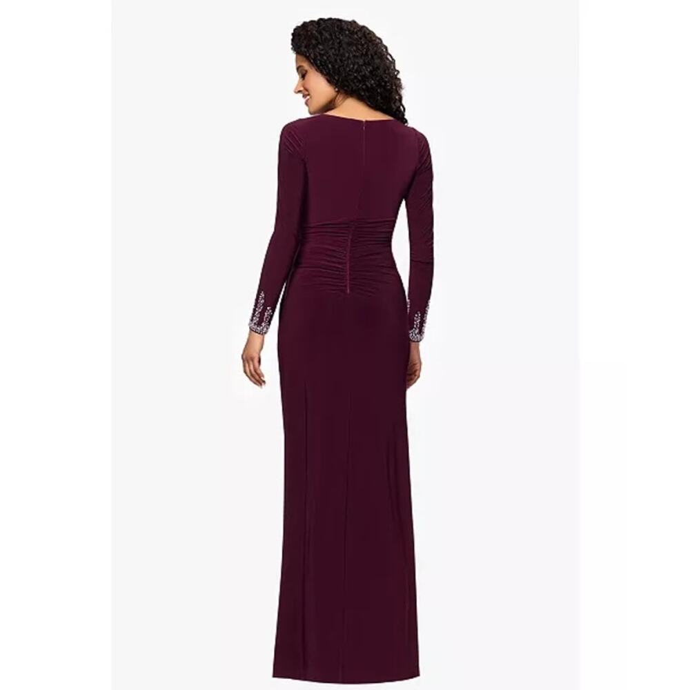 Betsy & Adam Formal Evening Gown Womens 16W Wine Beaded Wedding Party Dress - Picture 3 of 15